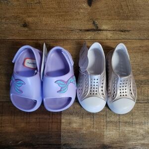 Toddler Girls Sz 5-6 Wonder Nation  Mermaid Sandals and Taupe Slip-On Shoes